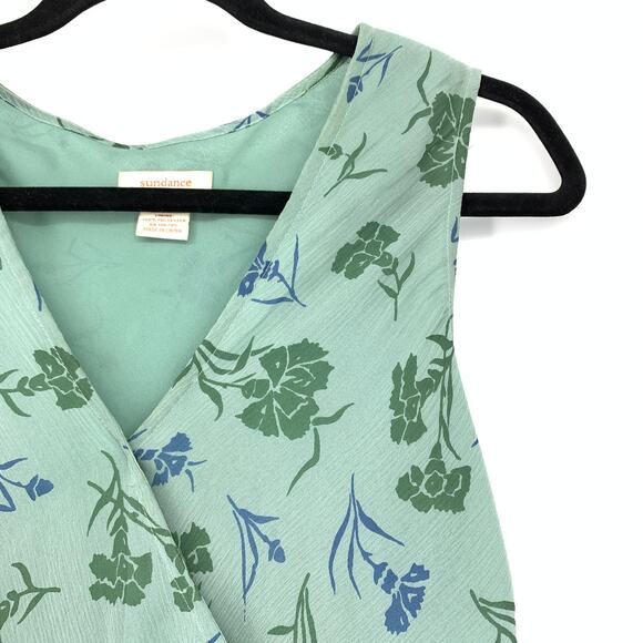 Sundance Silk Midi Dress Womens Size 6 Green Blue Floral Print Sleeveless *FLAWS - Picture 3 of 8